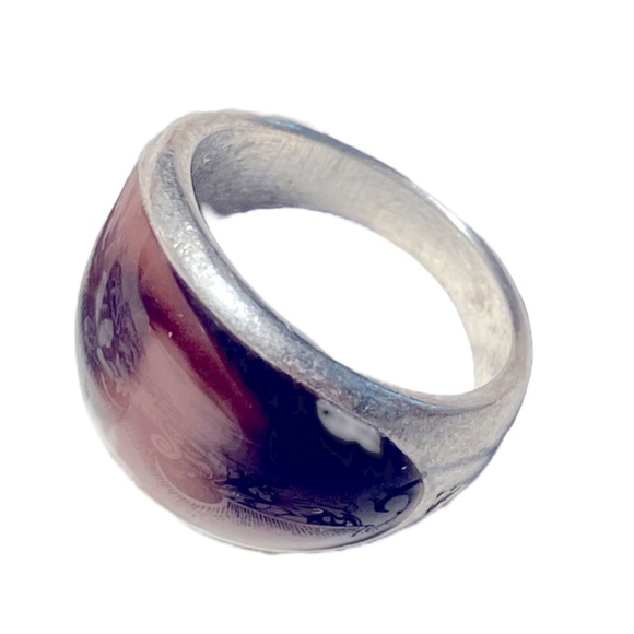 GUESS VTG 90s Marbled Brown faux stone Sterling Silver Ring Size 6 - Picture 5 of 9